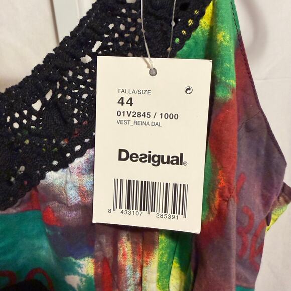 NEW Desigual Reina Dal Maxi Dress Women’s Size 44 (L/XL) Boho Art Print Crochet - Picture 7 of 9